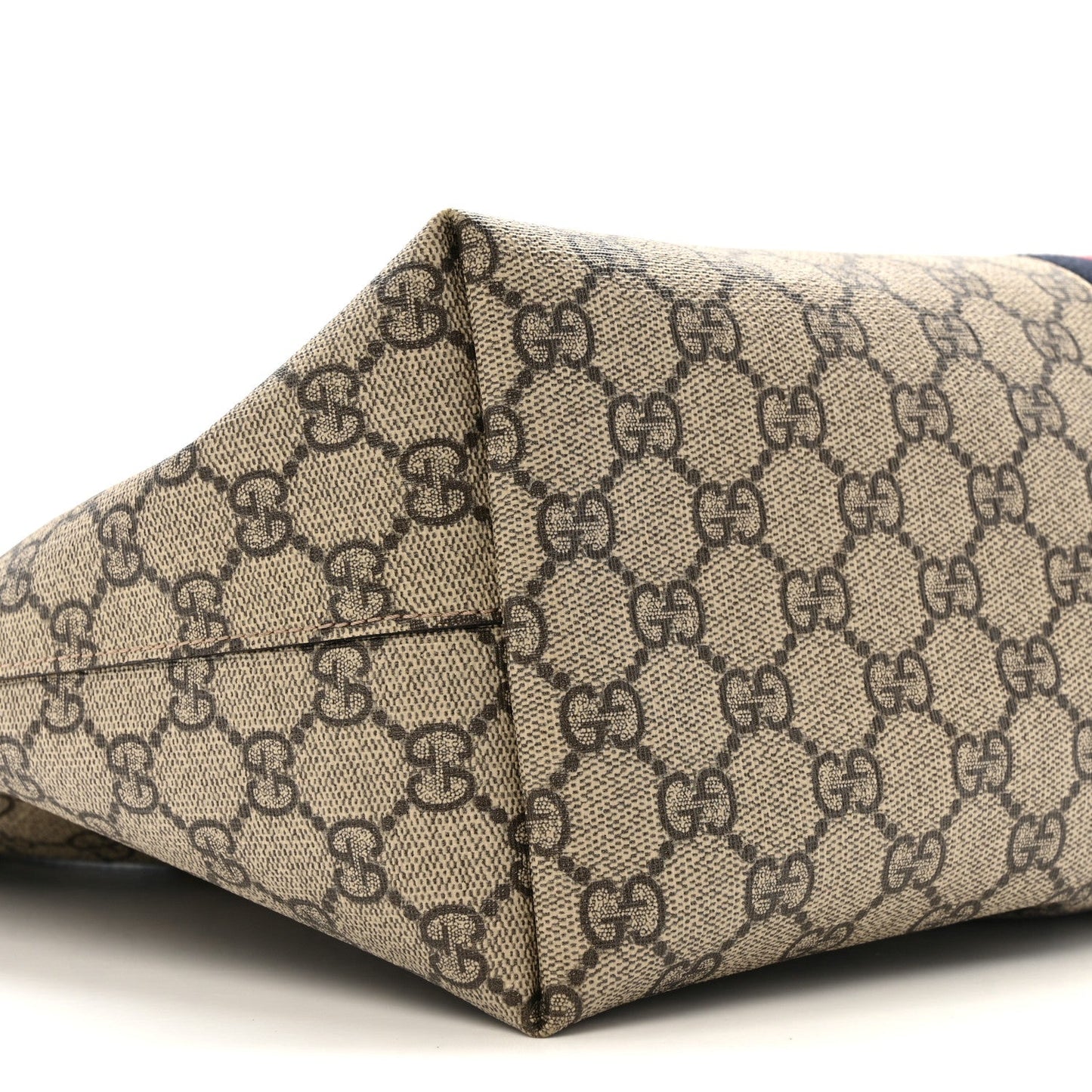 GG Supreme Monogram Textured Dollar Calfskin Web Medium Ophidia Shopping Tote Beige Ebony Mystic White