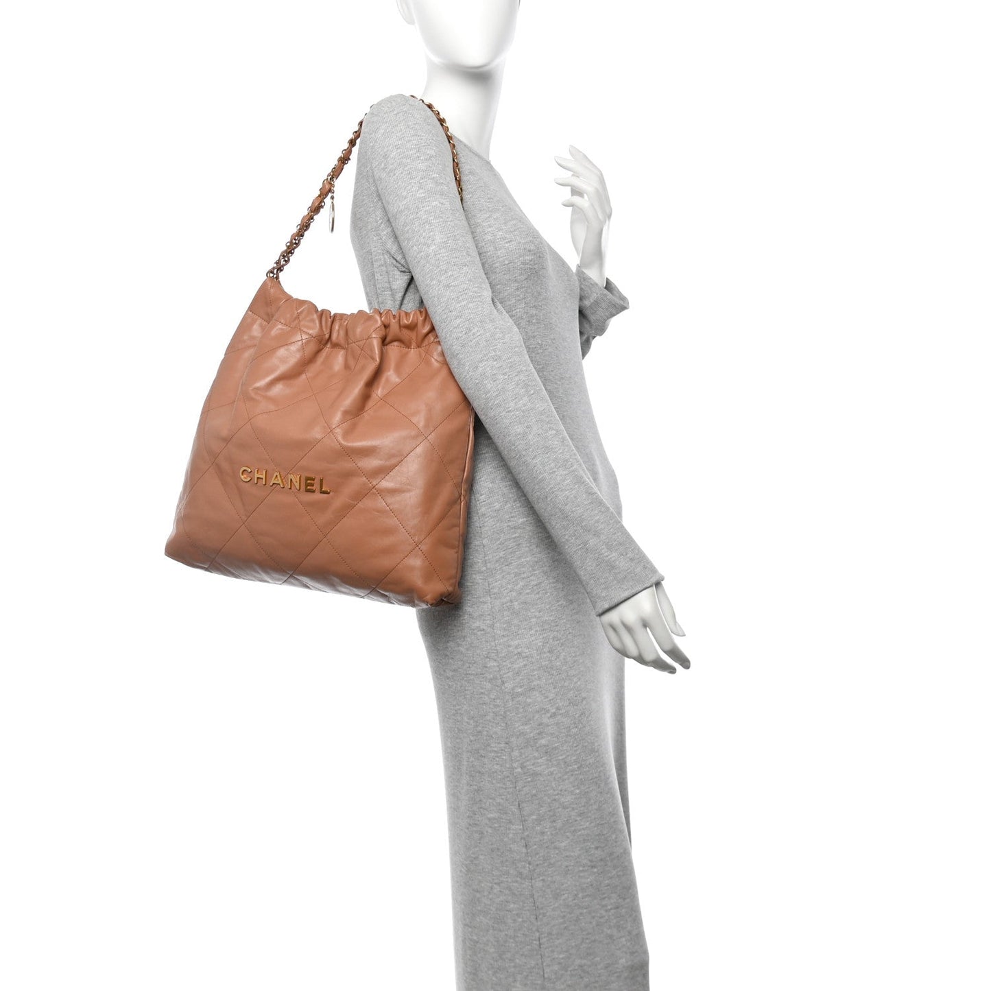 Shiny Calfskin Quilted Chanel 22 Brown