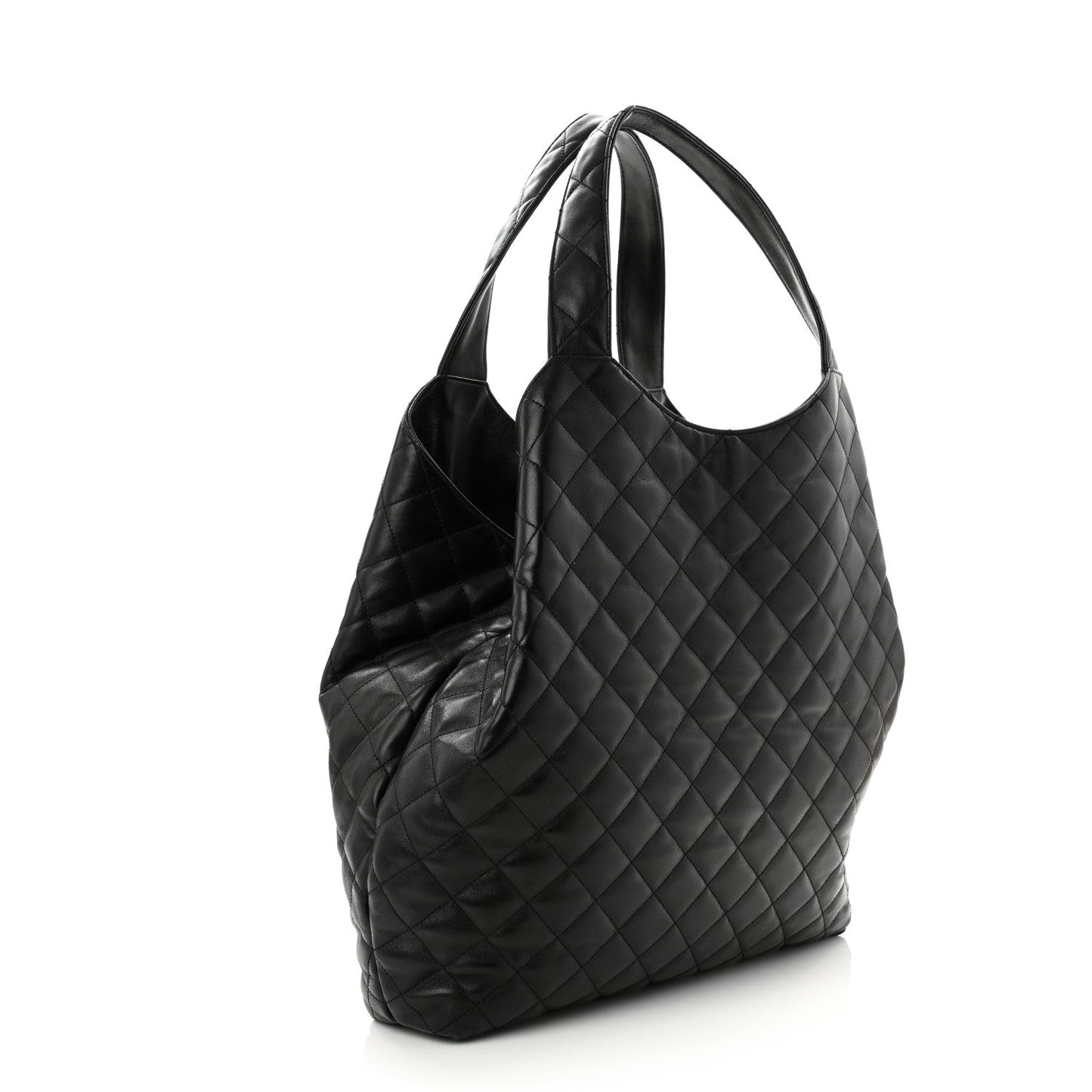 Lambskin Quilted Maxi Icare Shopping Tote Black