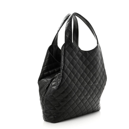 Lambskin Quilted Maxi Icare Shopping Tote Black