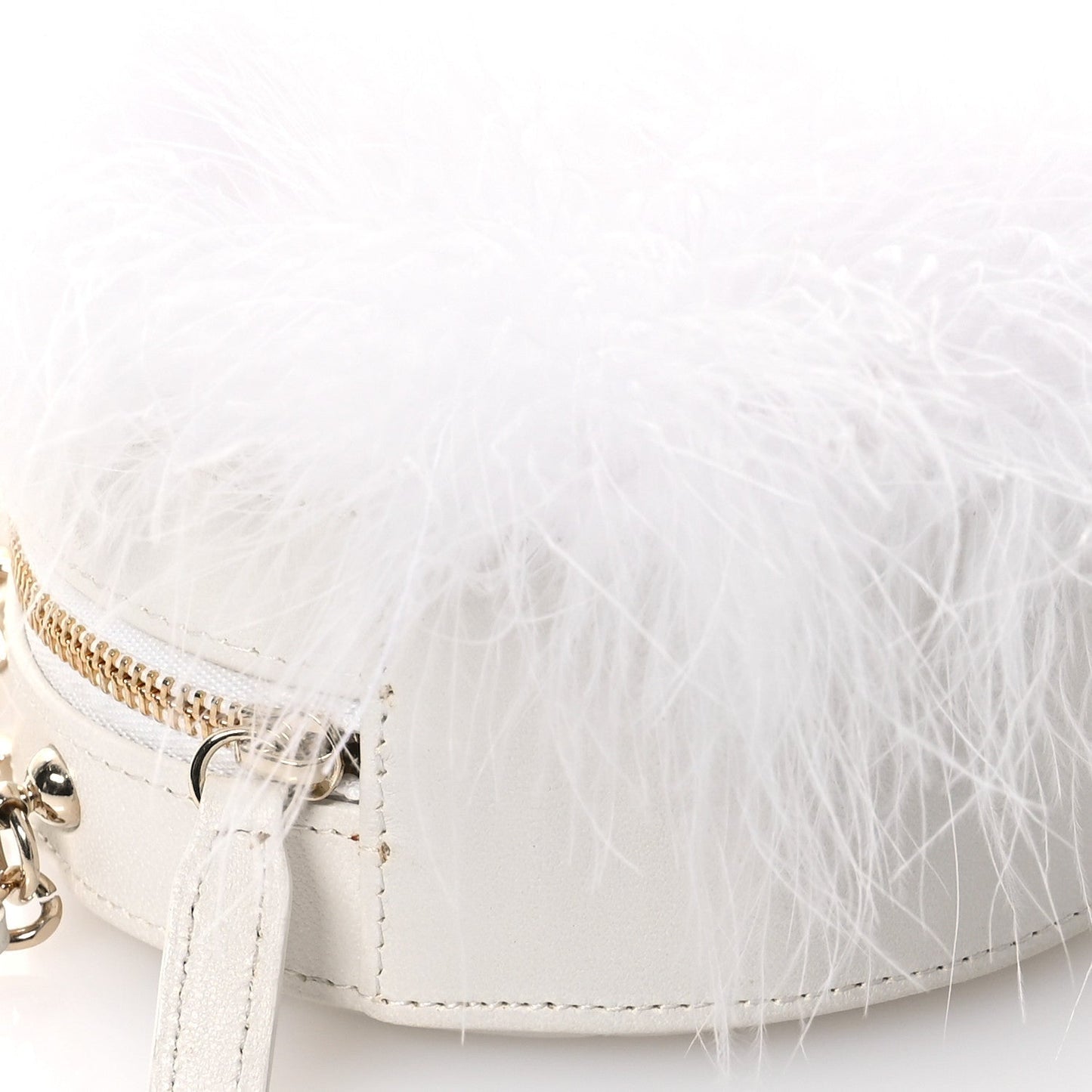 Lambskin Fur Quilted Round Clutch With Chain Ivory