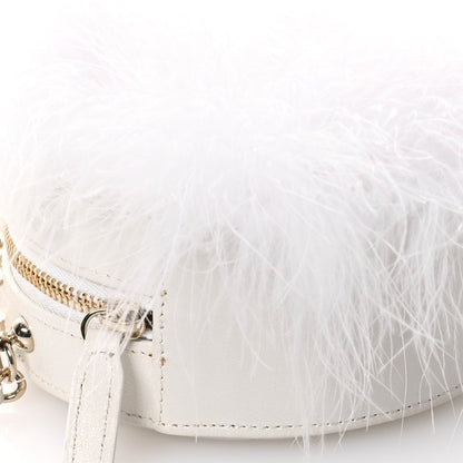 Lambskin Fur Quilted Round Clutch With Chain Ivory