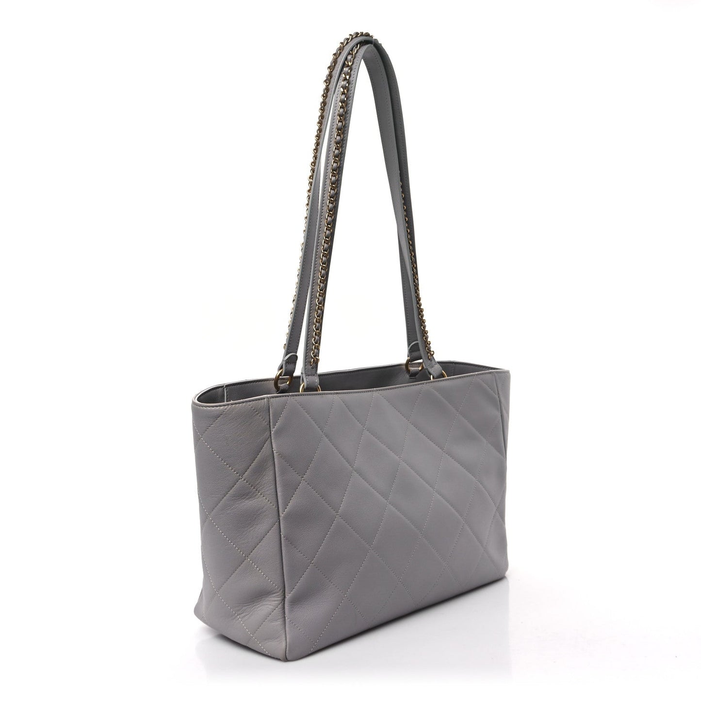 Calfskin Quilted Book Pocket Shopping Tote Grey