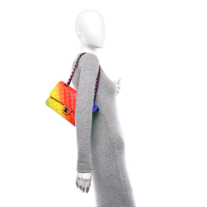 Calfskin Quilted Medium Rainbow Double Flap Multicolor
