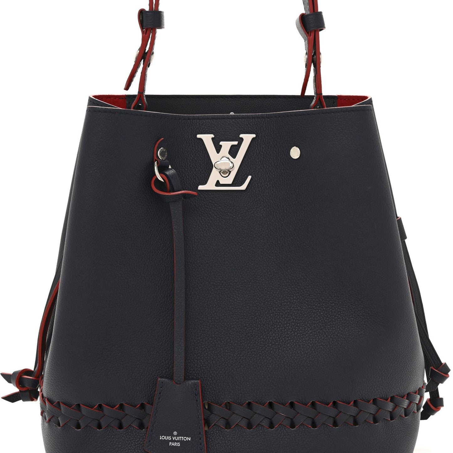 Soft Calfskin Braided Lockme Bucket Marine Rouge
