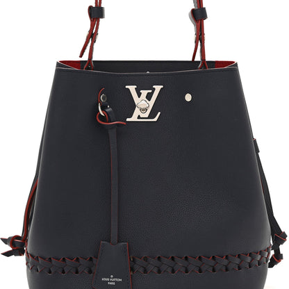 Soft Calfskin Braided Lockme Bucket Marine Rouge