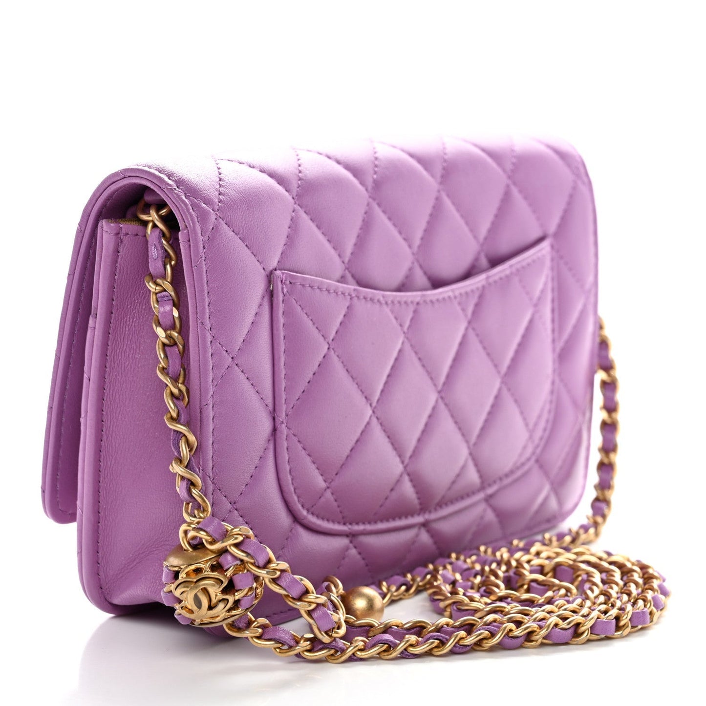 Lambskin Quilted CC Pearl Crush Wallet on Chain WOC Purple