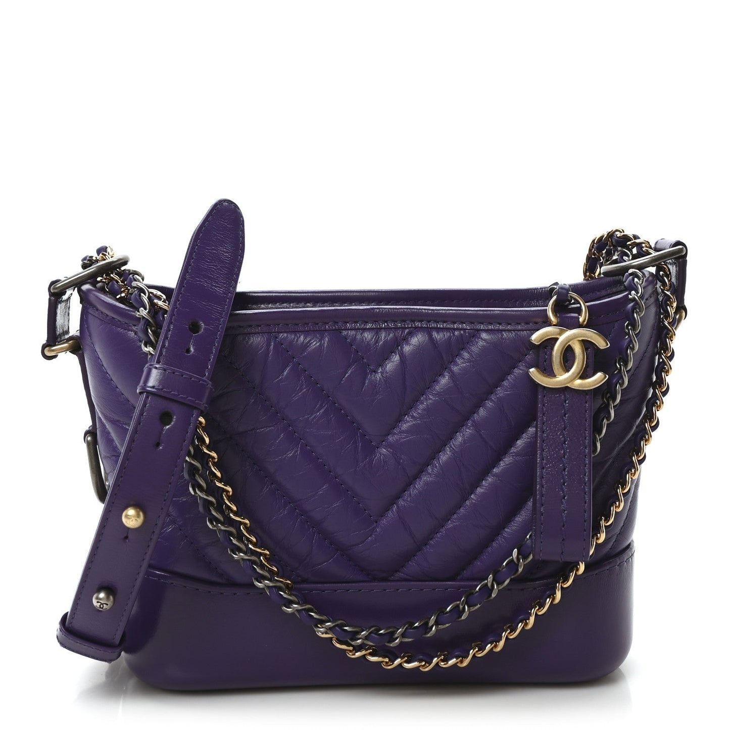 Aged Calfskin Chevron Quilted Small Gabrielle Hobo Purple