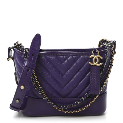 Aged Calfskin Chevron Quilted Small Gabrielle Hobo Purple