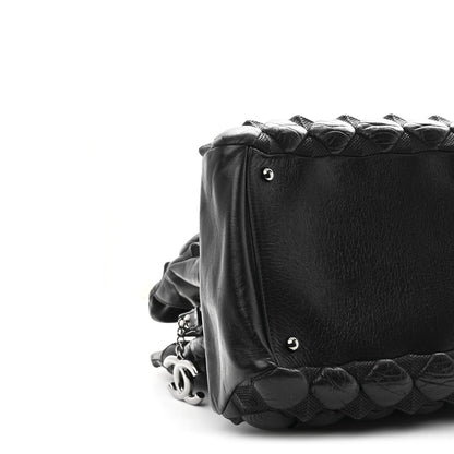 Glazed Lambskin Quilted Large Stravinsky Tote Black
