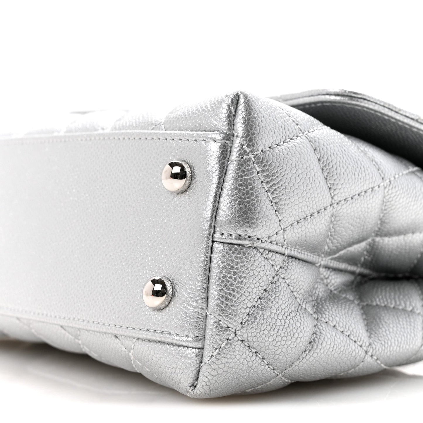 Metallic Caviar Quilted Mini Coco Handle Flap Silvery