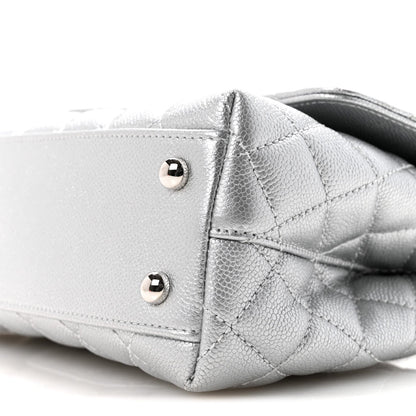 Metallic Caviar Quilted Mini Coco Handle Flap Silvery