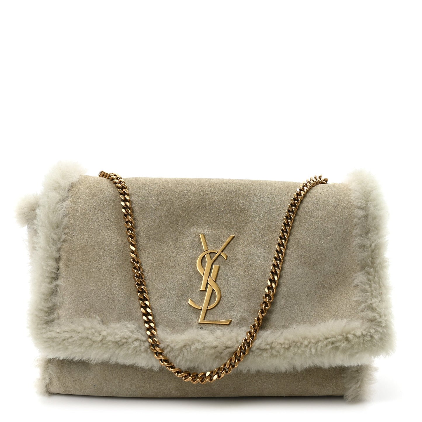 Shearling Calfskin Medium Reversible Monogram Kate Satchel Grey