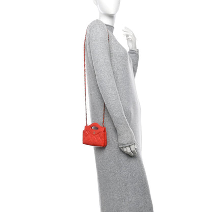 Shiny Lambskin Quilted Micro 31 Clutch With Chain Red