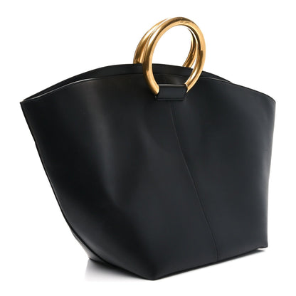 Smooth Calfskin Maxi Trapezoid Shopping Tote Black