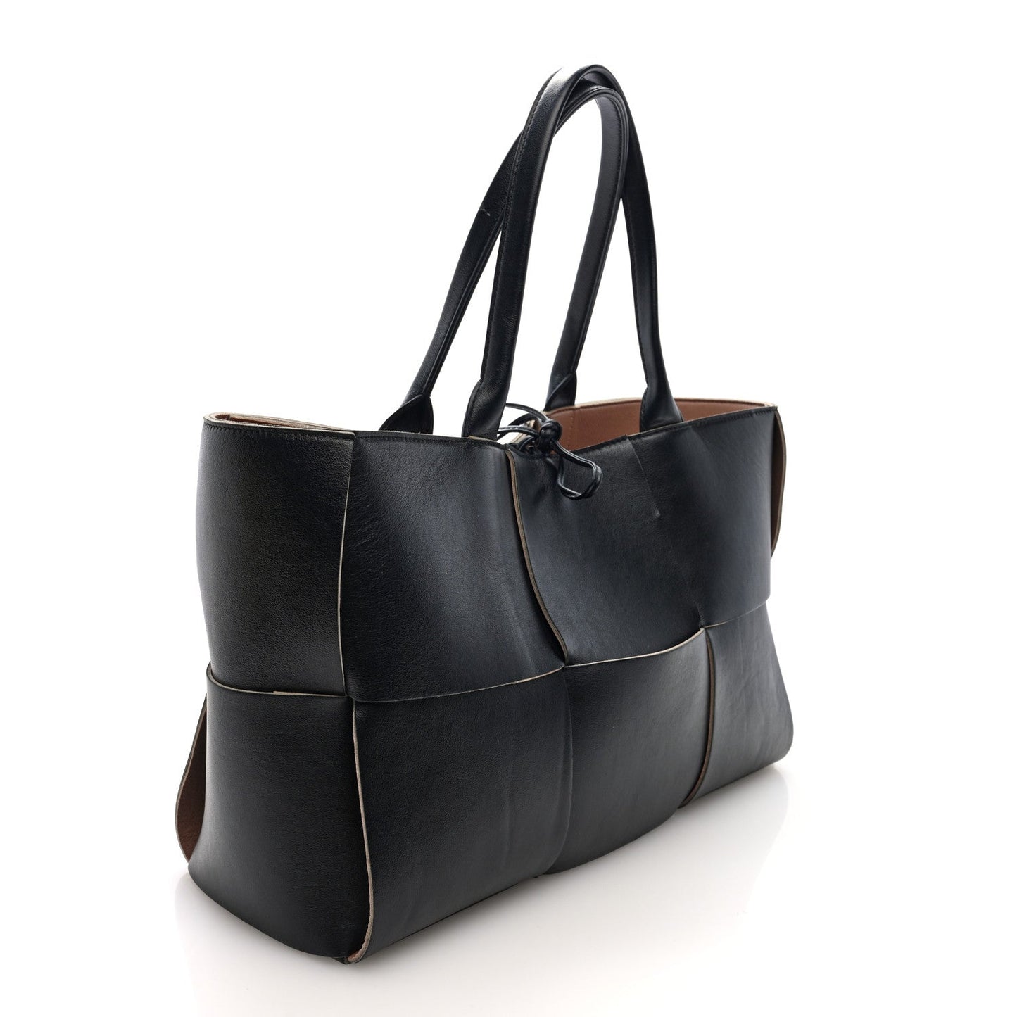 Nappa Maxi Intrecciato Medium Arco Tote Black Tan