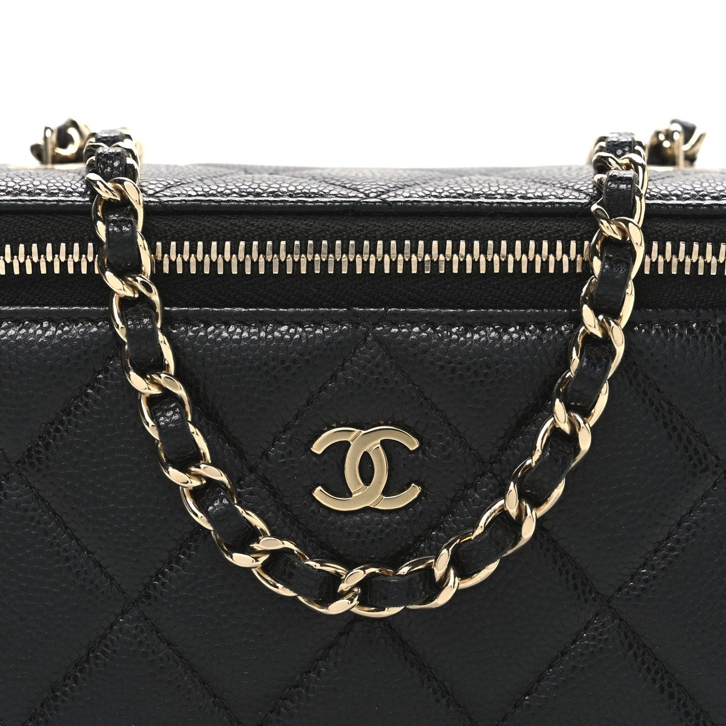 Caviar Quilted Small Vanity Case With Chain Black