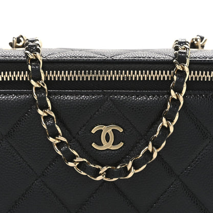 Caviar Quilted Small Vanity Case With Chain Black