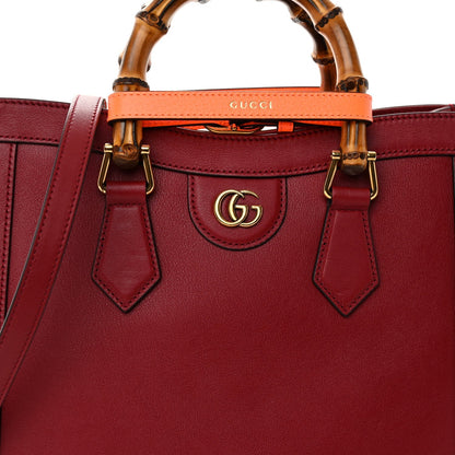 Textured Dollar Calfskin Web Small Diana Tote Bag Dark Red