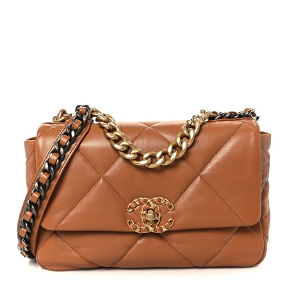 Lambskin Quilted Medium Chanel 19 Flap Brown