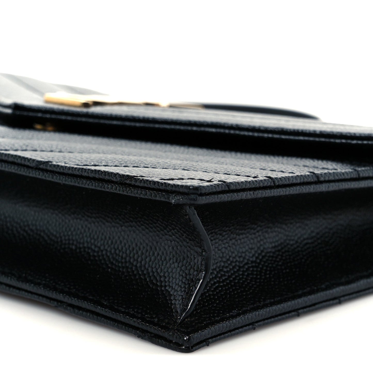 Grain De Poudre Matelasse Chevron Monogram Envelope Chain Wallet Black