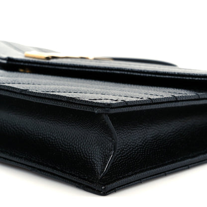 Grain De Poudre Matelasse Chevron Monogram Envelope Chain Wallet Black