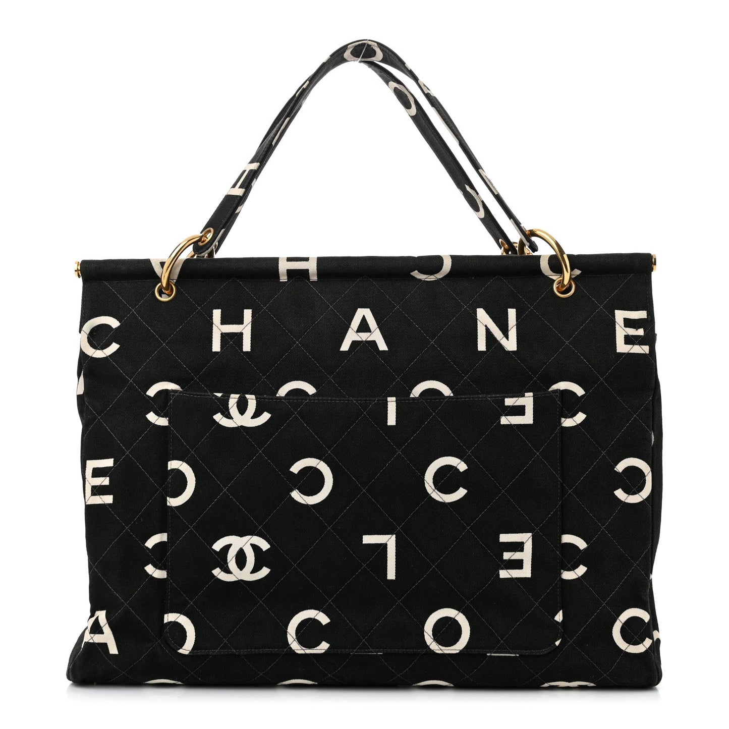 Canvas Printed Quilted Logo Tote Black White