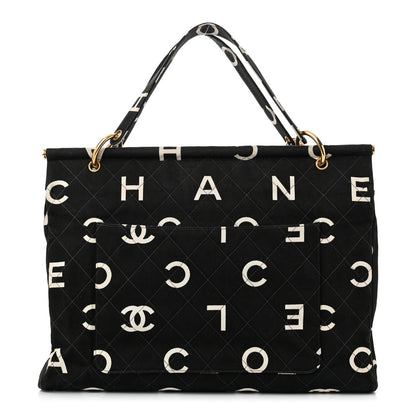Canvas Printed Quilted Logo Tote Black White