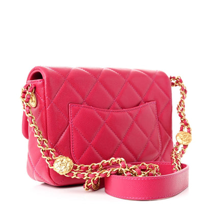 Caviar Quilted Small Twist Your Buttons Flap Fuchsia