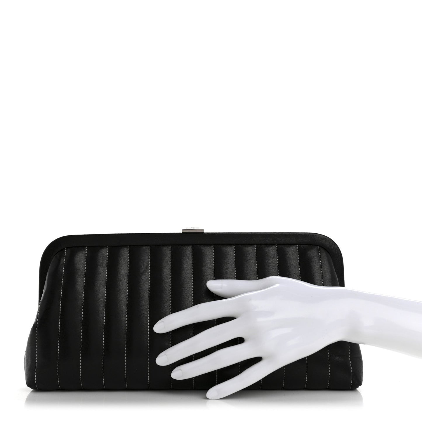 Lambskin Vertical Quilted Mademoiselle Clutch Black