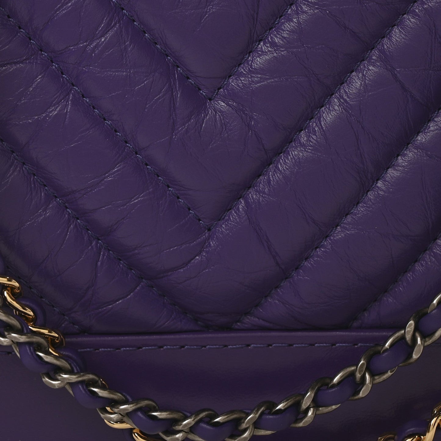 Aged Calfskin Chevron Quilted Small Gabrielle Hobo Purple