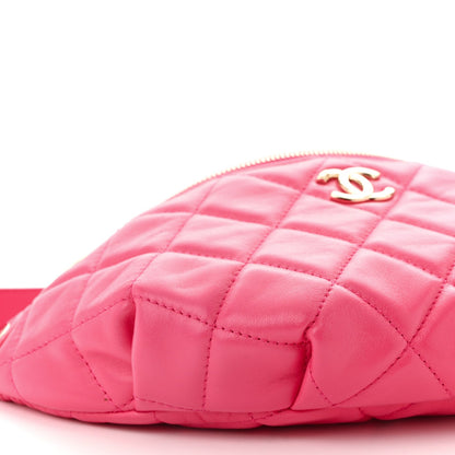 Lambskin Quilted Waist Bag Fanny Pack Pink