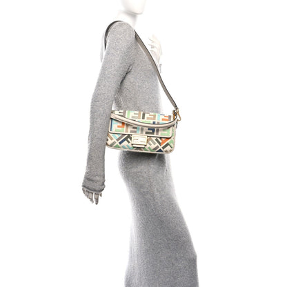 Canvas Vitello Seta FF Multicolor Embroidered Baguette Grezzo Multicolor Latte
