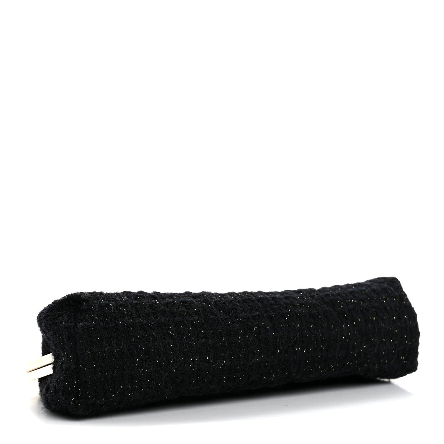 Tweed Quilted Kiss Lock Clutch Black