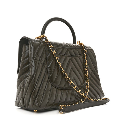 Calfskin Chevron Quilted Medium Coco Handle Flap Green
