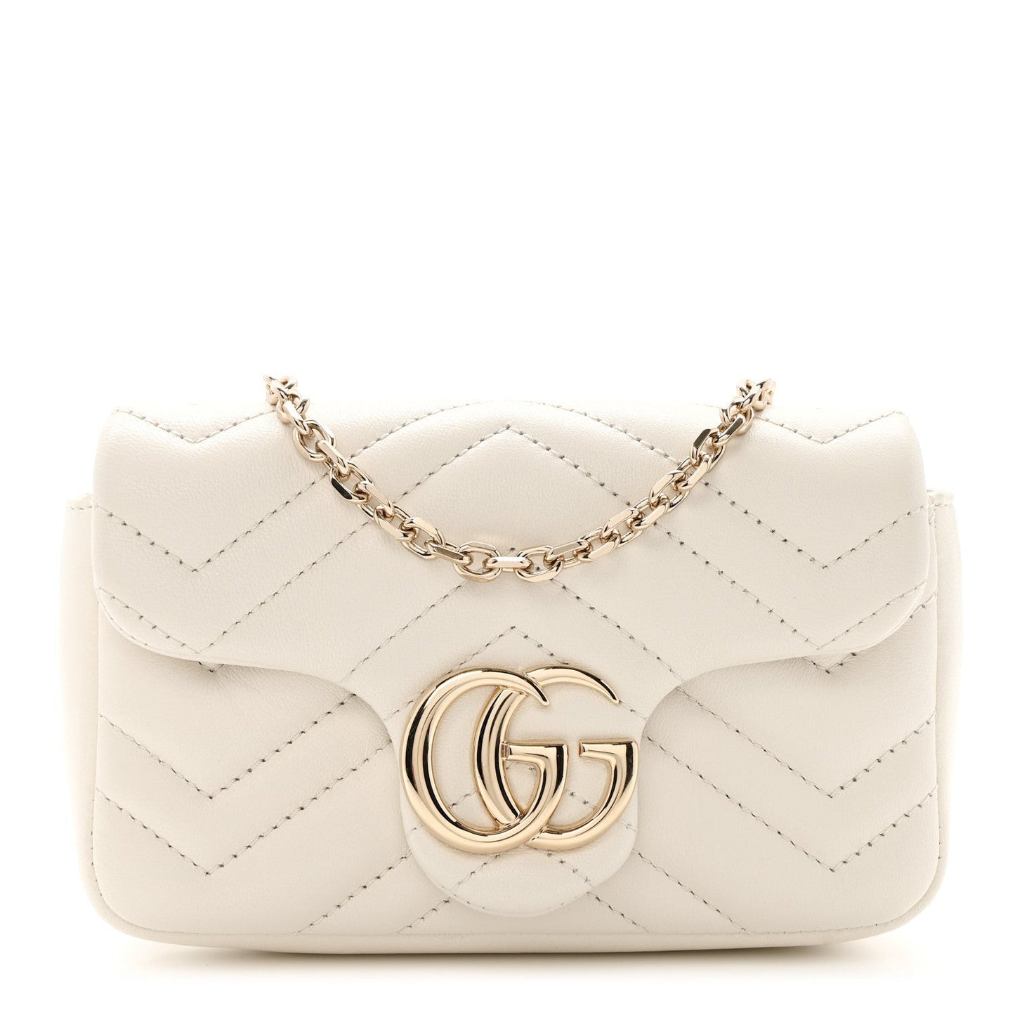 Lambskin Matelasse Mini GG Marmont Shoulder Bag White