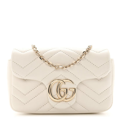 Lambskin Matelasse Mini GG Marmont Shoulder Bag White