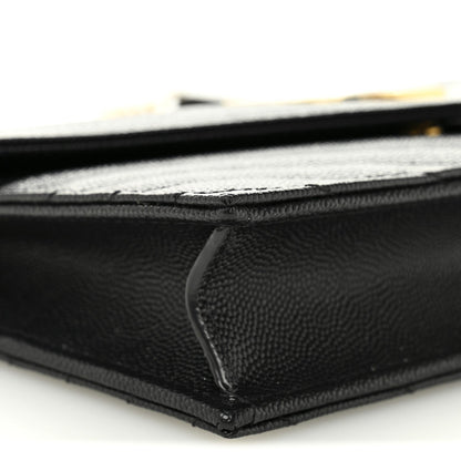 Grain De Poudre Matelasse Chevron Monogram Envelope Chain Wallet Black