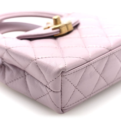 Shiny Aged Calfskin Quilted Mini Nano Kelly Shopper Light Pink