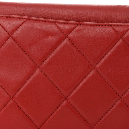 Lambskin Quilted Retro Label Clutch Red