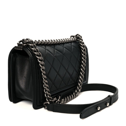 Calfskin Quilted Medium Boy Flap Black
