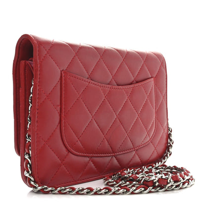 Lambskin Quilted Wallet On Chain WOC Red Pink