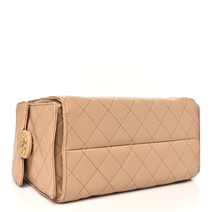 Caviar Quilted Small Chanel 25 Handbag Dark Beige