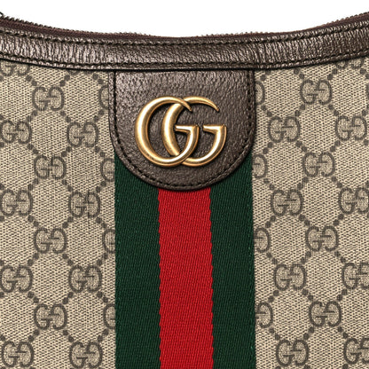 GG Supreme Monogram Web Small Ophidia Half Moon Hobo Brown