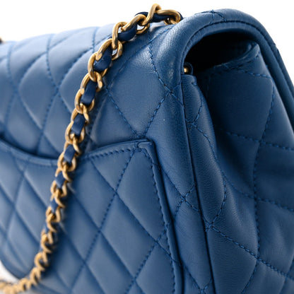 Lambskin Quilted Mini Pearl Crush Flap Blue