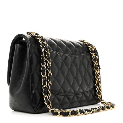 Lambskin Quilted Jumbo Double Flap Black