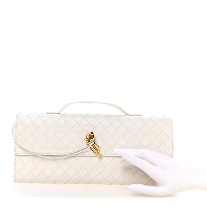 Nappa Intrecciato Long Andiamo Top Handle Clutch White