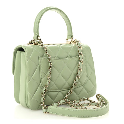 Lambskin Lacquered Quilted Mini Trendy CC Dual Handle Flap Bag Light Green