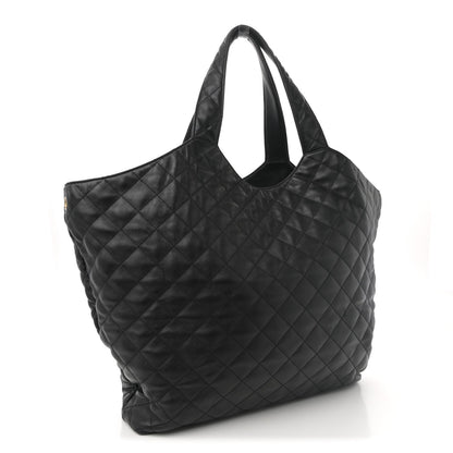 Lambskin Quilted Maxi Icare Shopping Tote Black