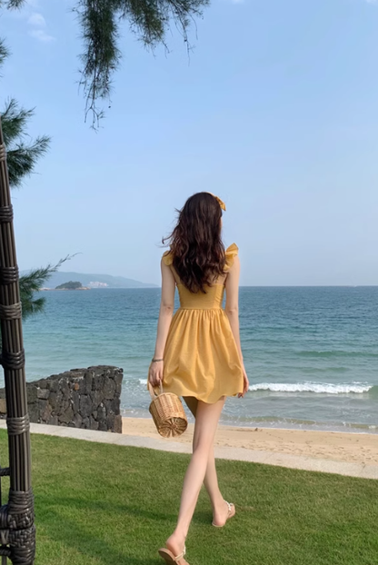 2025 new Sanya holiday beach dress short sling holiday short dress small slim dress R0203